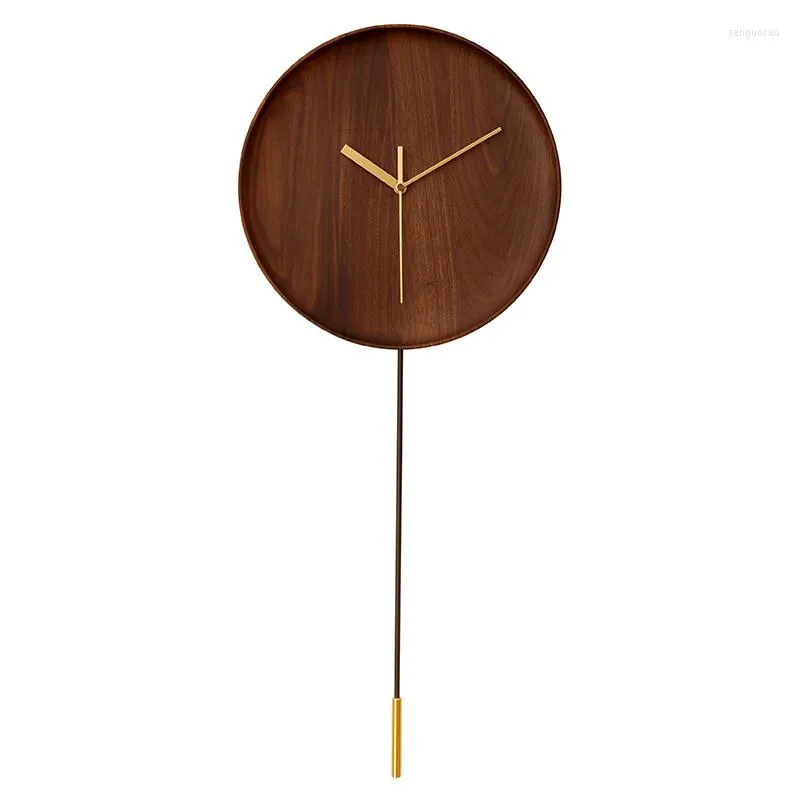 Zegary ścienne z wahadłem drewniana rama kreatywna Mute nowoczesna design duży zegar kwarc prosty wystrój domu do salonu