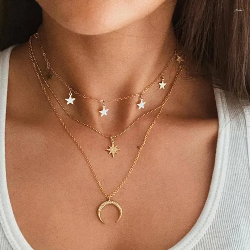 Hänge halsband Bohemian Gold Color Star Choker halsband för kvinnliga kedjor mån uttalande boho smycken gåva