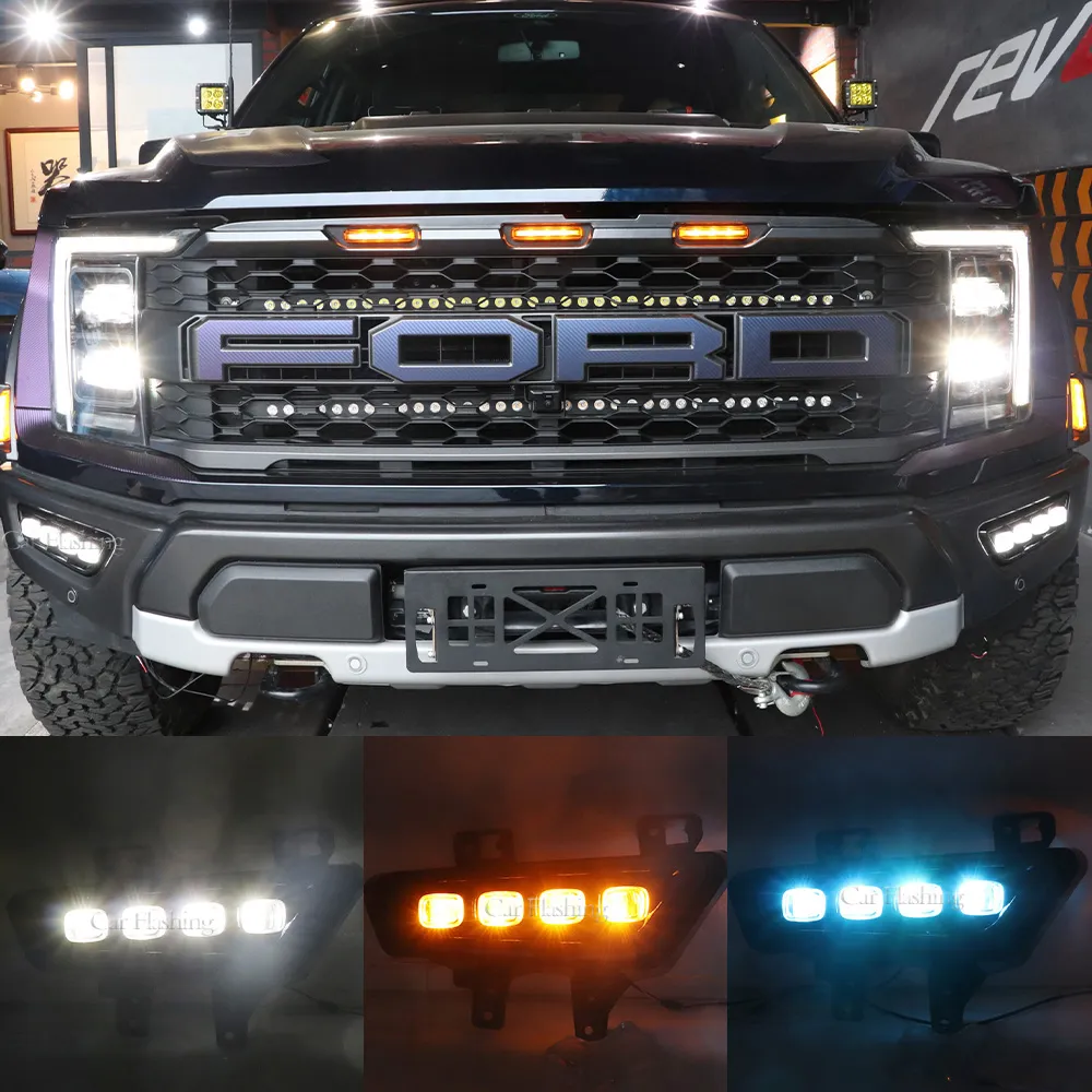 Ford F-150 F150 Raptor 2022 2023ダイナミックターンシグナル防水車LED DRLランプの2PCS LED DAYTIMEランニングライトラプター2022 2023