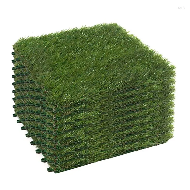 Decorative Flowers 9 Pack Upgraded Artificial Grass Turf Tile Interlocking System Fake Tiles Self-draining Mat 1'x1' Ft