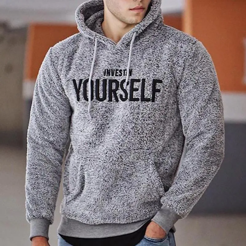 Men's Hoodies & Sweatshirts Stylish Pullover Pocket Plush Men Letters Hoodie Sweatshirt Hooded