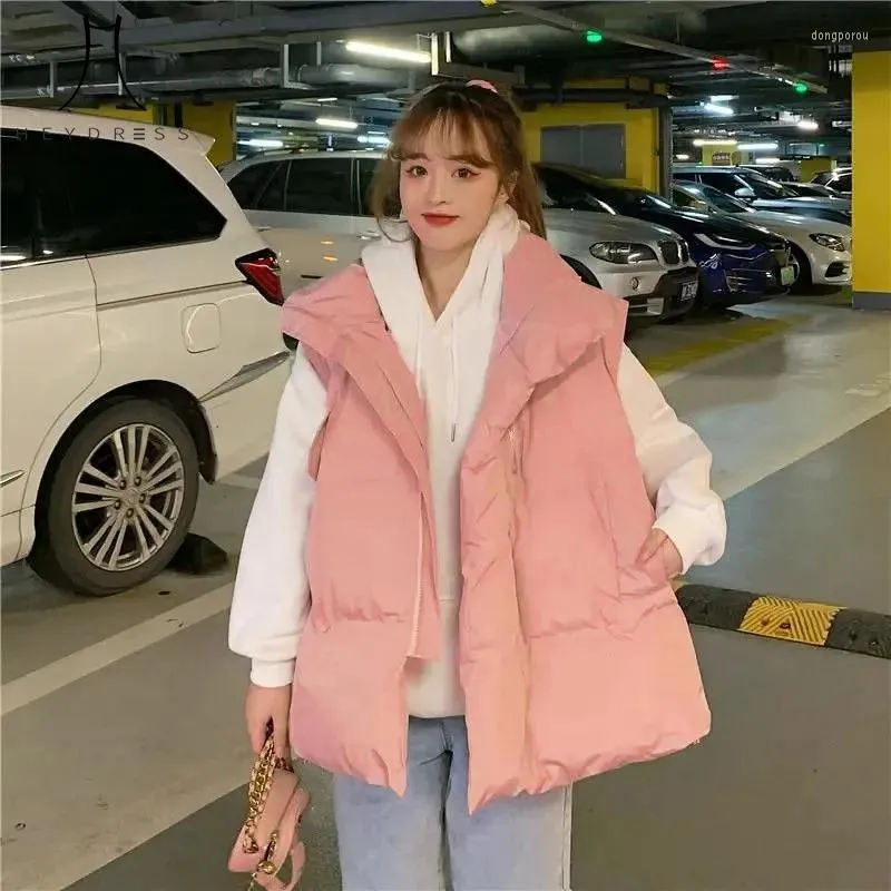 Damesgeulcoats heydres solide Koreaans eenvoudig ontwerp vrouwen kleding zoet katoenen mouwloze jasje vest herfst all-match student short