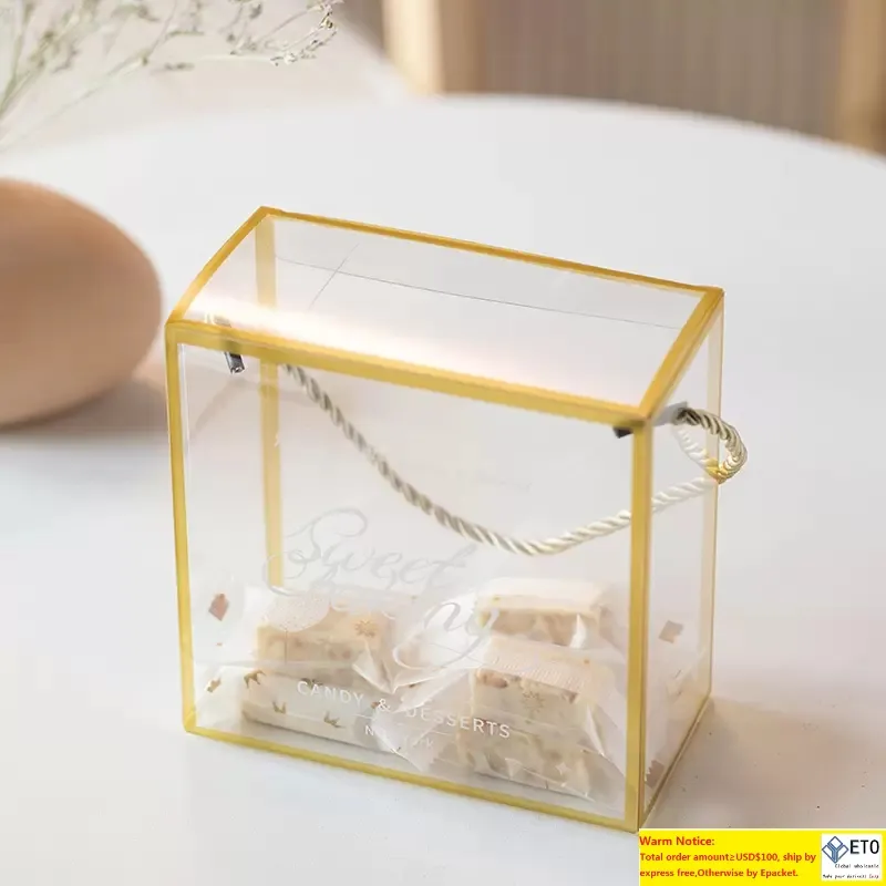 Tillverkare Anpassad färgtryck Present Wrap Pet Transparent Plastic Box Julklappar med handtag Matförpackningsfodral