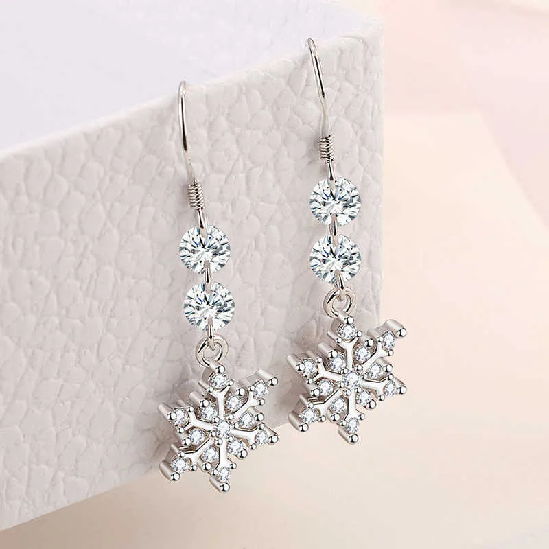 Charm Simple Female Crystal Earring 925 Sterling Silver Snowflake Zircon Long Tassel Earrings For Women Girl Fashion Statement Jewelry G230307