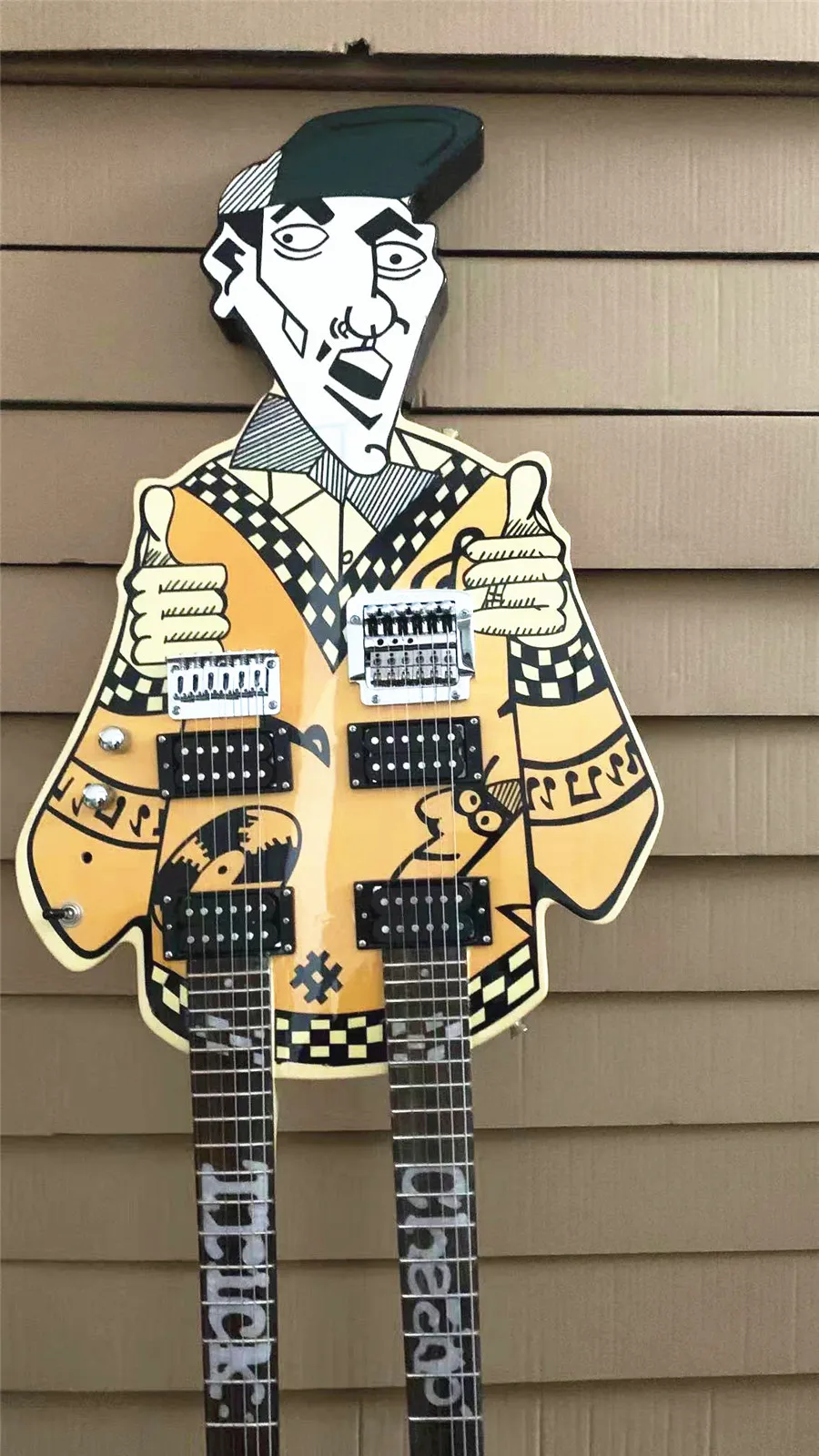 Rick Nielsen Uncle Dick Double Neck Yellow Fantomen Guitar With 21