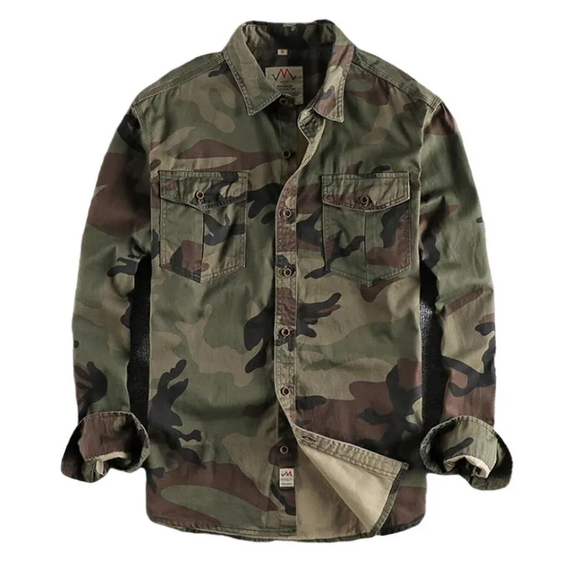 Men's Casual Shirts Double Pocket Camo Shirt Men Camouflage Cargo High Quality Outdoor Hiking Sport Youth Out Wear 230306