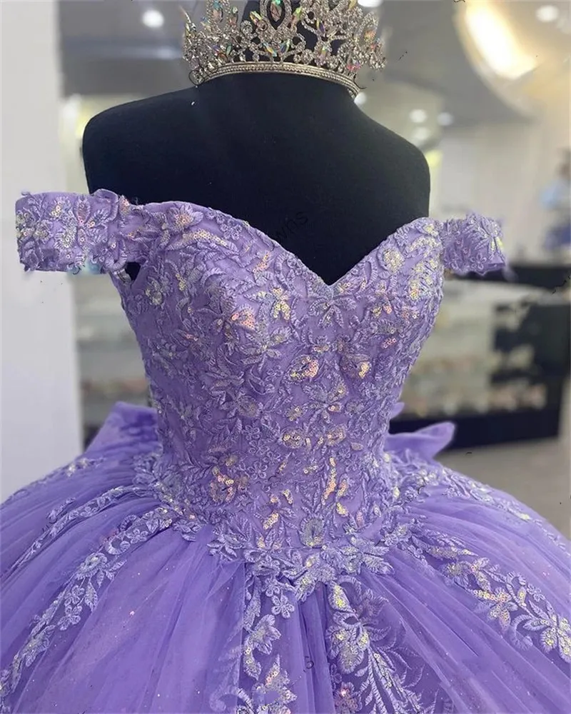 Lilac Purple Off The Shoulder Quinceanera Dress Appliques Birthday Party Gowns Beaded Ball Gown Prom Dresses Vestido De 15 Anos