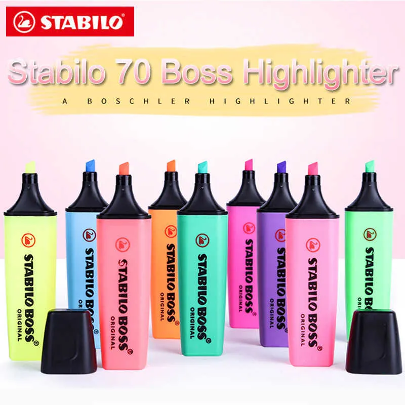 Highlighters 1PCS Stabillo TextMarker Original 70 Highlighter Children Stroke Key Mark avec grande capacité Couleur petit marqueur frais stylo J230302