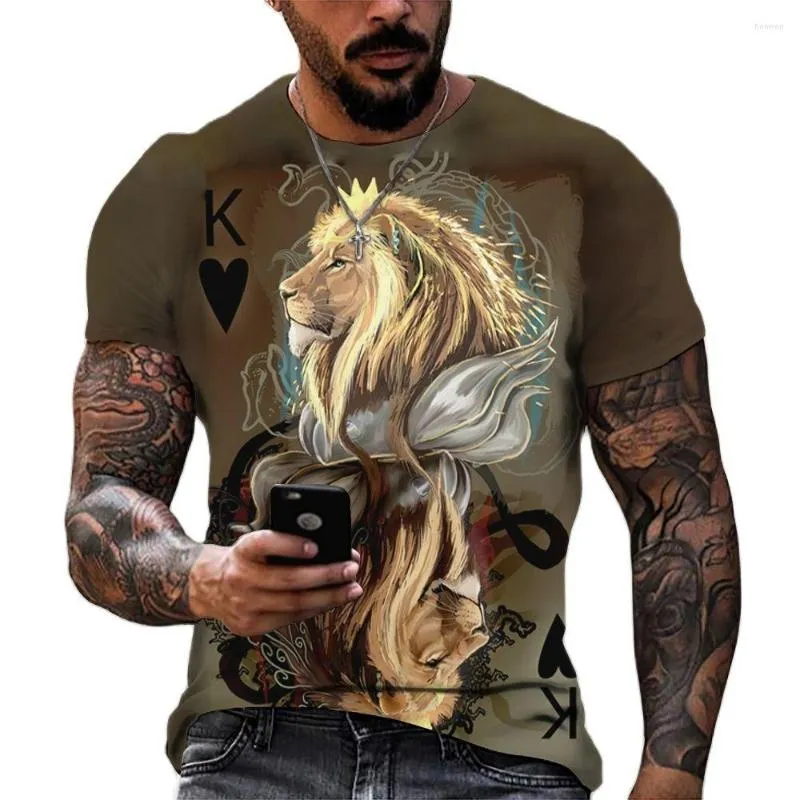 Camisetas masculinas Padrão de poker 3D Tee impressa Harajuku Casual Casual Rua Personalidade de rua Oversize Manga curta masculina de tamanho masculino