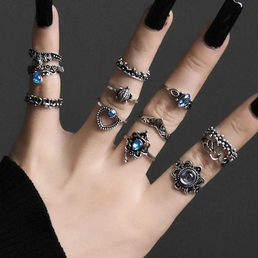 Bandringar Slytherin Stone Ring Set för kvinnor odefinierade chunky ringar för tonårsflickor Bagues Gothic Boho smycken sätter fingertillbehör AA230306