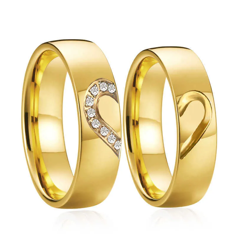 Ringos de cluster cubic zircon amor coração casal anel casamento proposta de ouro promessa anéis de noivado de casamento conjuntos para homens e mulheres G230228 G230307