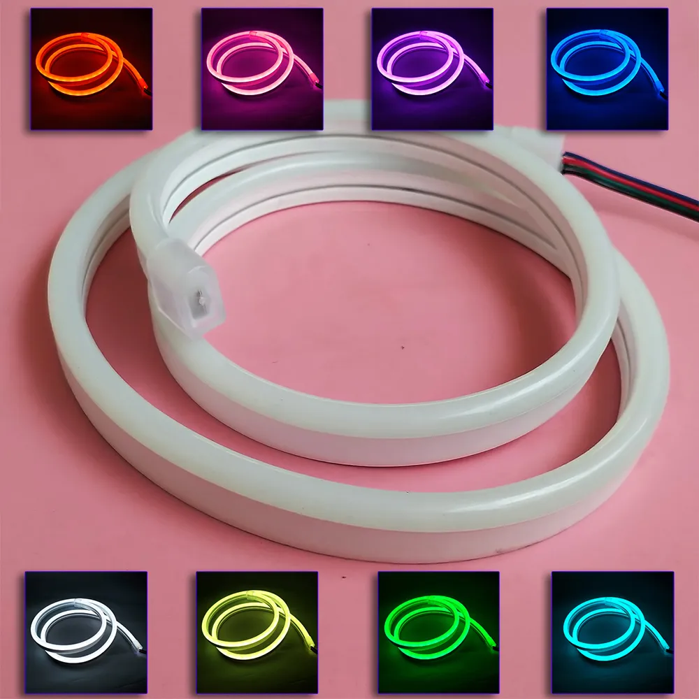 12V 5050 RGB LED Flexible Neon Sign Belt Tube Strip Rope Light Silica Gel IP67 Waterproof Color Changing 84LEDs/m Outdoor for Club Front Window Decor