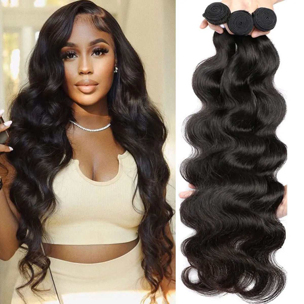 Body Wave 3/4PC människohårbuntar Rå Indian Remy Hair Double Weft Hårförlängning 100g/st,12A Naturlig färg