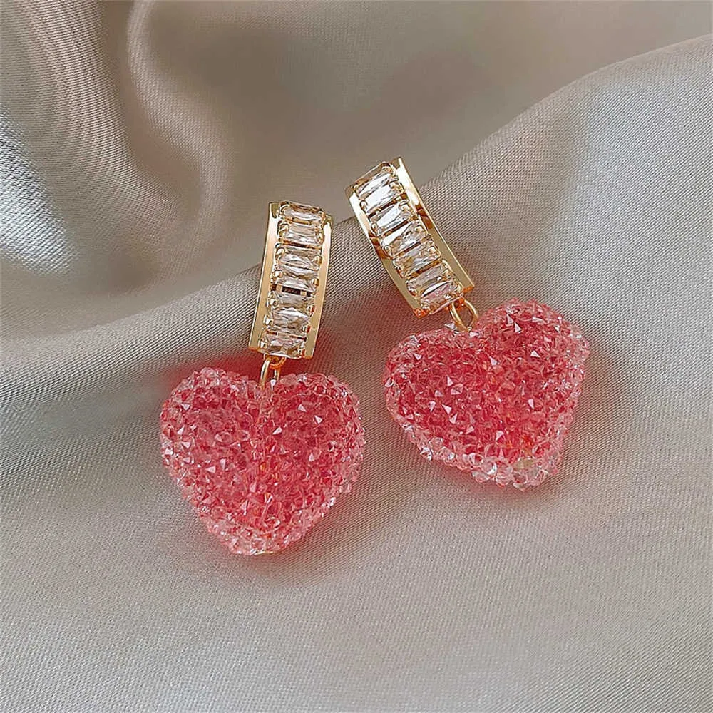 Charm Cute Sweet Pink Love Heart Stud Earrings For Women Luxury Shiny Crystal Zircon Opal Earring Korean Fashion Party Jewelry Gifts G230307