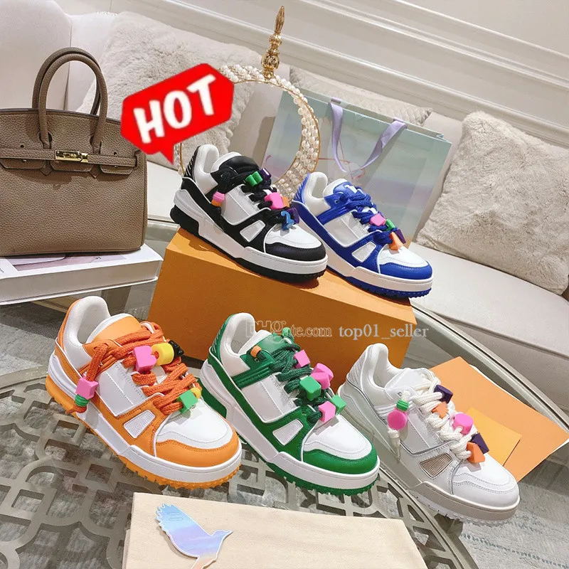 2023 Fashion Trainer Maxi Casual Shoes White Green Orange Blue Black Man Women Trainers Leather Plate-Forme Diy Buckle Leather Board Shoes Outdoor Sports Sneakers