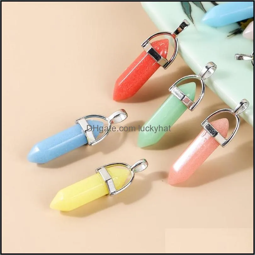 Charms Luminous Stone Pendant Double Pointed Hexagon Prism Shape Pendants For Healing Crystals Stones Jewelry Making Drop Delivery F Dhkmn
