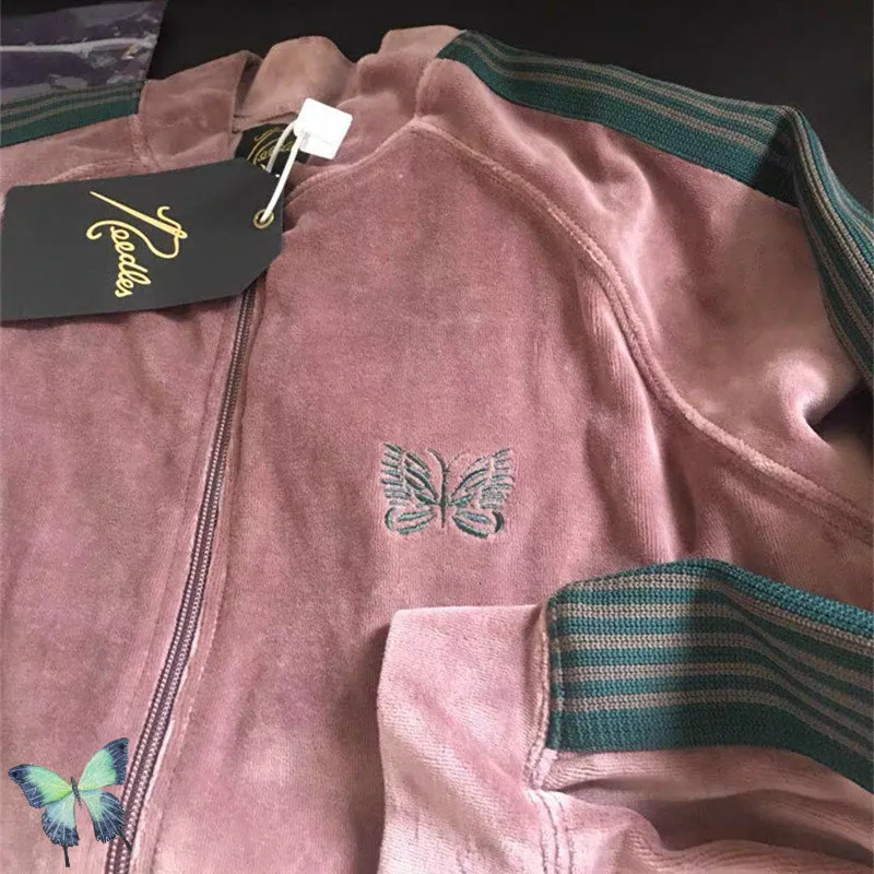 AWGE Mens Embroidered Butterfly Velvet Pink Hoodrich Tracksuit Set 