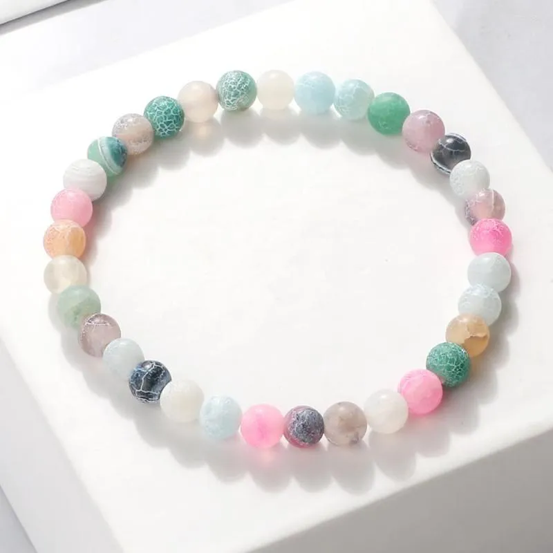 Strand Charm 6mm Round Chakra Beads Natural Crack Bracelets For Women Men Weathered Stone Colorful Stretch Bracelet Lover Gifts