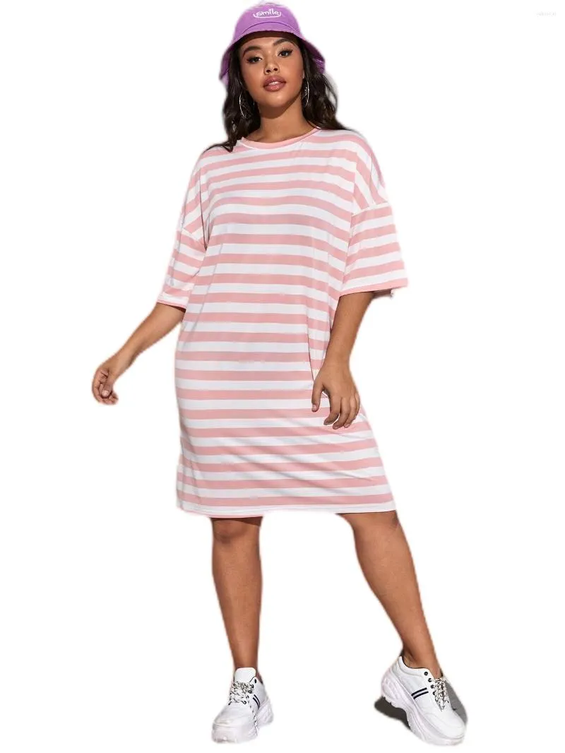 Plus Size Dresses Half Sleeve Summer Spring Sporty Casual Dress Women Drop Shoulder Oversized T-shirt Shift Big Clothing 4XL