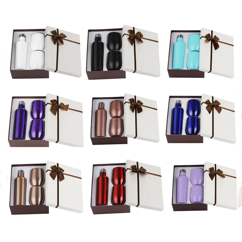 Stainless Steel Wine Tumblers Set 500ml Water Bottle 12oz Wine Coffee ...