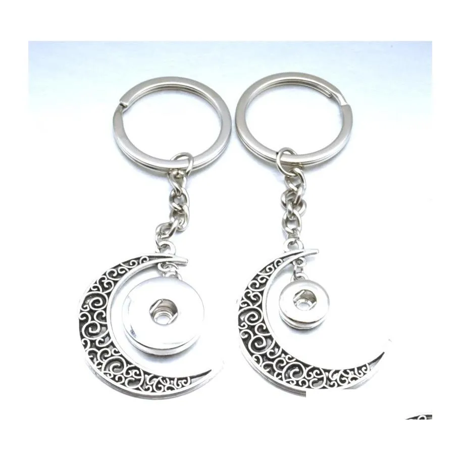 Sleutelringen NOOSA SNAP -knopketen Vintage Sier Moon Keyring Diy 12mm 18 mm Knoppen Kettingen Sieraden Men Drop levering Dhoqx