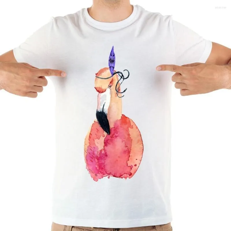 Men's T Shirts Watercolor Flamingo Funny Tshirt Men 2023 Summer White Short Sleeve Casual Homme Cool Artistic Shirt