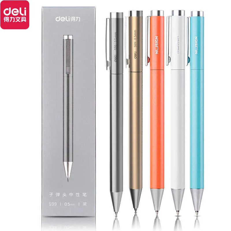 Gelpennor Xiaomi Deli Metal Gel Pen Rollerball Caneta Ballpoint 05mm Signering Pennor för kontorsstudenter Business Stationary Supplies J230306