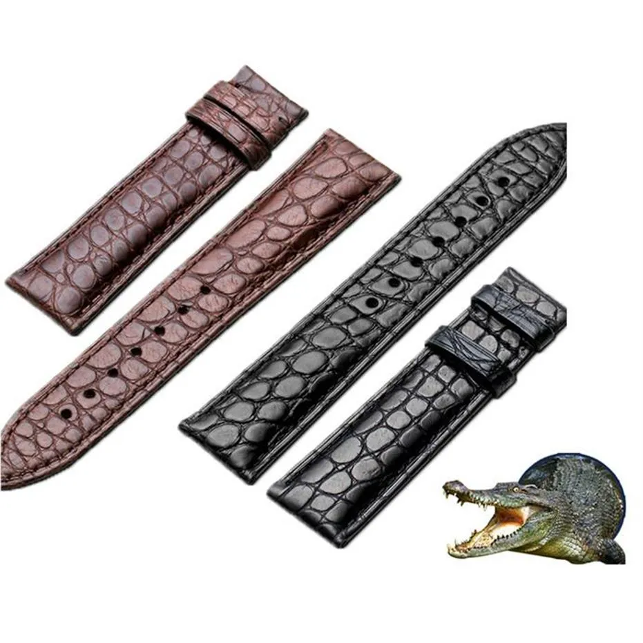 Посмотреть полосы 20 мм 21 мм 22 мм крокодила подлинная кожаная лента аллигатор с полнозерновой полосой черного коричневого запястья заменить ремон