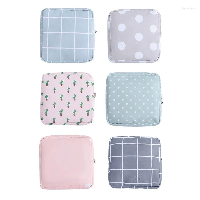 Storage Bags Women Girl Tampon Bag Grid Dot Sanitary Pad Pouch Napkin Towel Cosmetic E7CB