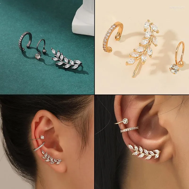 Dos boucles d'oreilles 3 pièces/ensemble bohème Piercing délicat cristal Zircon oreille manchette Wrap goujon Clip pour femmes fille bijoux à la mode