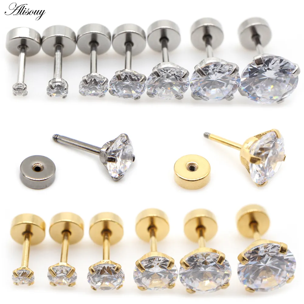 2 Stück Edelstahl Unisex Damen Herren runder Kristall Zirkon Ohrstecker Ohrringe 8 mm Zinke Tragus Knorpel Piercing Schmuck