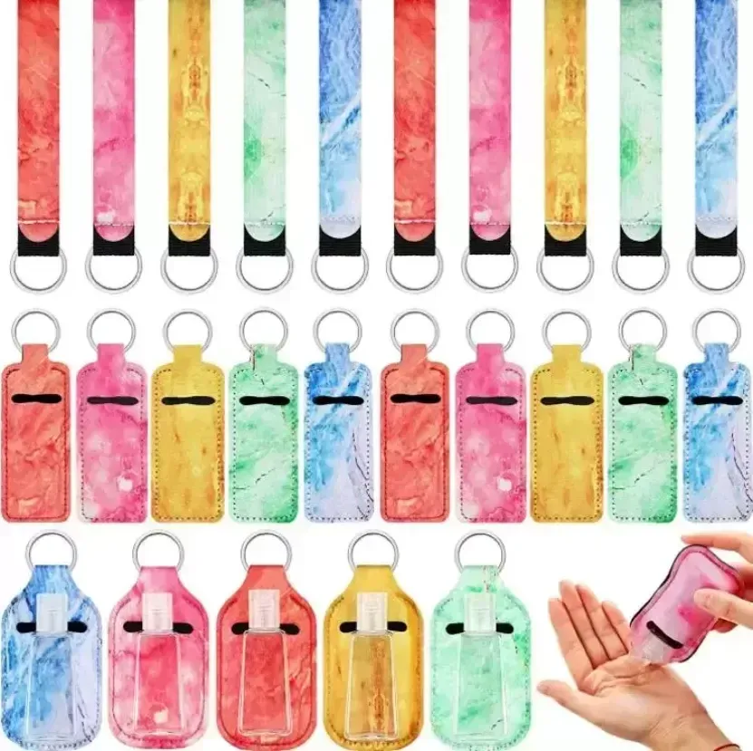 Gynna gåvor 4st/ställ in neopren marmor armbands nyckelringar Chapstick Holder Hand Sanitizer Travel tomma flaskor med metallring nyckelkedja ny