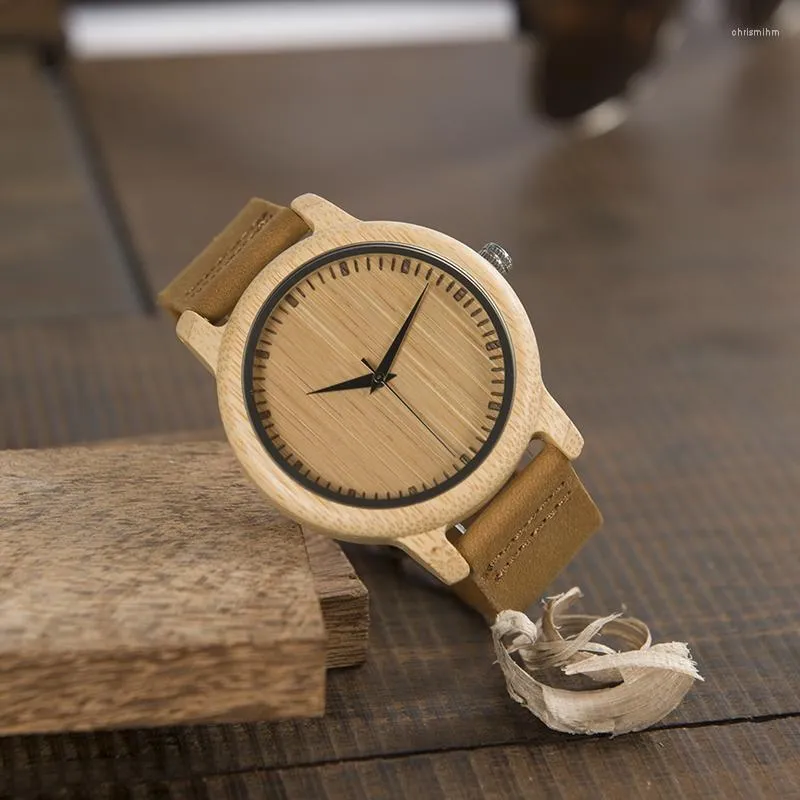 Начатые часы Bobo Bird Mens Mens Bamboo Watches подлинные кожа