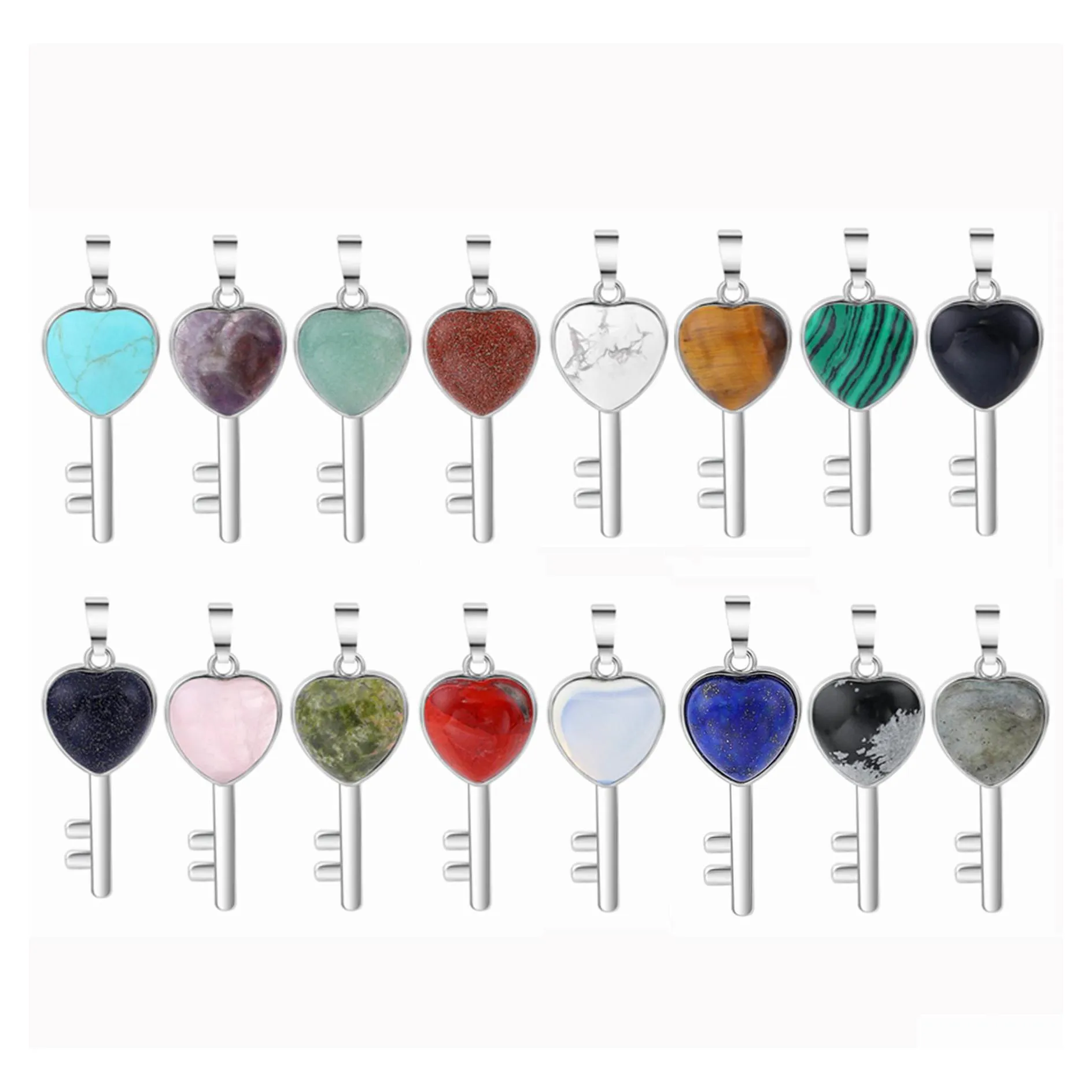 Pendentif Colliers Amour Chanceux Coeur Clé Pierre Précieuse Pour La Fabrication De Bijoux Collier Boucles D'oreilles Charmes Pierre De Naissance Serrure Cristal Femmes Hommes Healin Dhvfp