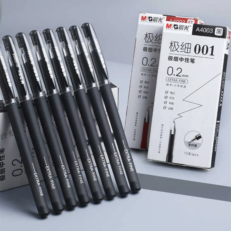 Gelpennor 4 PCSLOT 02mm Fine Gel Penns White Black Finance Needle Penns för att skriva kontorsskolatillförsel 02 Thin Line Pen Stationery J230306