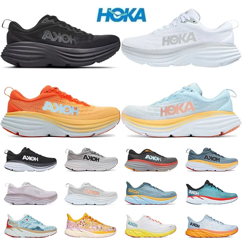 One Chaussures de course Hommes Femmes Hoka One Hoka Bondi Clifton 8 Triple Noir Blanc Gris Bleu Designer Runners Hommes Baskets Baskets En Plein Air Taille 36-45