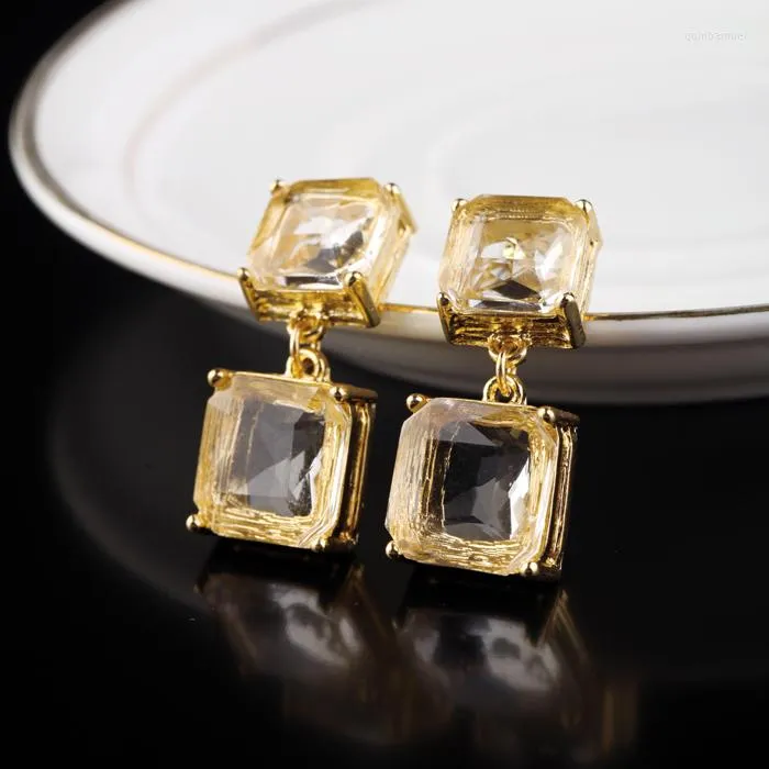 Stud Earrings BALANBIU Square Shape Transparent Glass Sparking For Women Christmas Gifts Gold Color Fashion Jewelry Wholesale