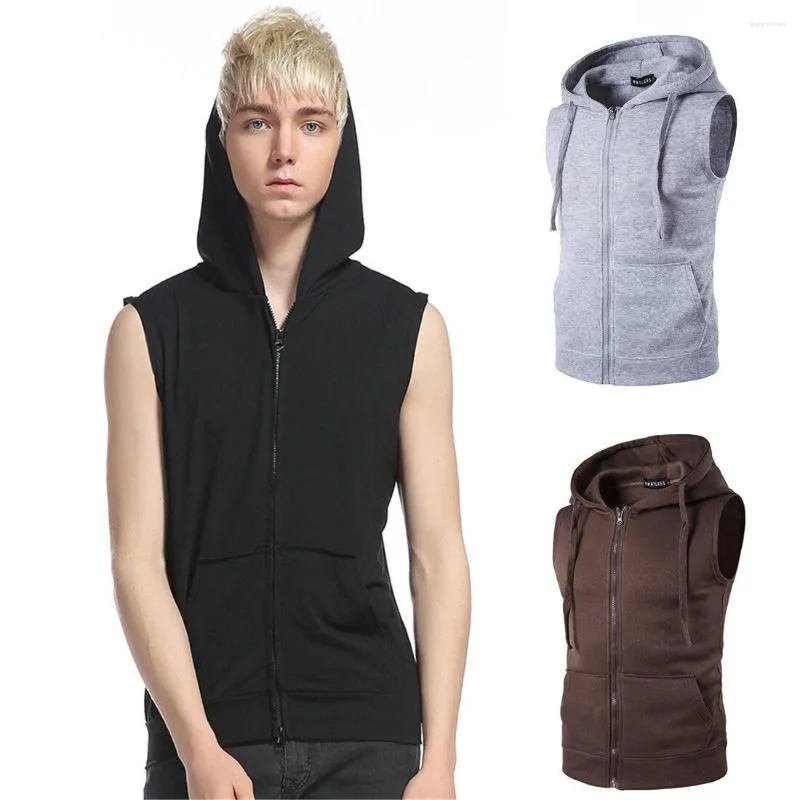 Herren-Kapuzenpullover, lässiger Kapuzenpullover, ärmellose Jacke mit Reißverschluss, Weste ACE-0036