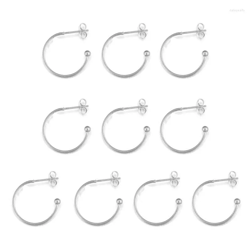 Hoop Earrings 10 Pcs C-shaped Stainless Steel Ear Hoops Circle Ball Stud Wires Connector For DIY Jewelry Making Supplies