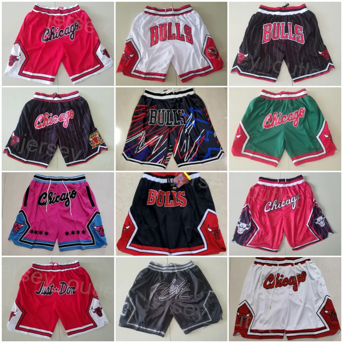 Just Don Basketball-Shorts, Sport-HipPop-Hose, Stich mit Tasche, Reißverschluss, Jogginghose, Laufshorts, All Stitch Team Nikola Vucevic Coby, weiß, atmungsaktiv, gestreift