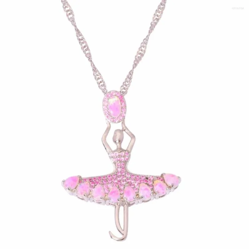 Collane a ciondolo Fashion Purple Opal Ballerina Ballet Dancing Girl Fairy Pink Crystal Chian Collana Women Charm