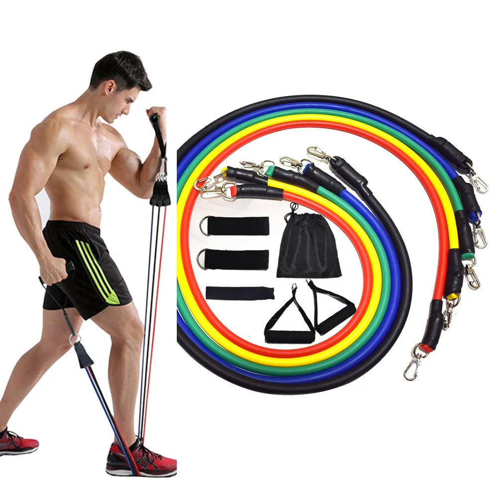 Bandes De Résistance Fitness – 4 Tubes Avec Pédales Et Poignées – Pour étirement, Musculation, Perte De Poids - 7