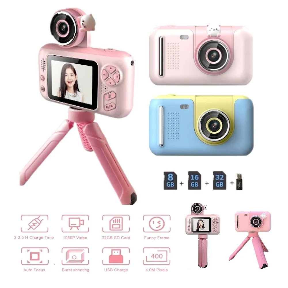 Fotocamere giocattolo Bambini carini Fotocamera per bambini Giocattoli educativi Videoregistratore Fotocamera Schermo Ips HD da 2,4 pollici Fotocamera per bambini Regalo di compleanno per bambini 230307