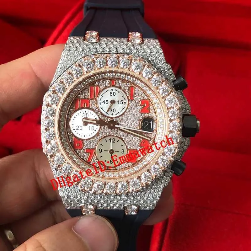 Designer horloges Silver Moissanite Diamonds Version Watch Pass Test Automatische beweging Kwaliteit Men Luxe Volledige ICED -horloges met chronograaf