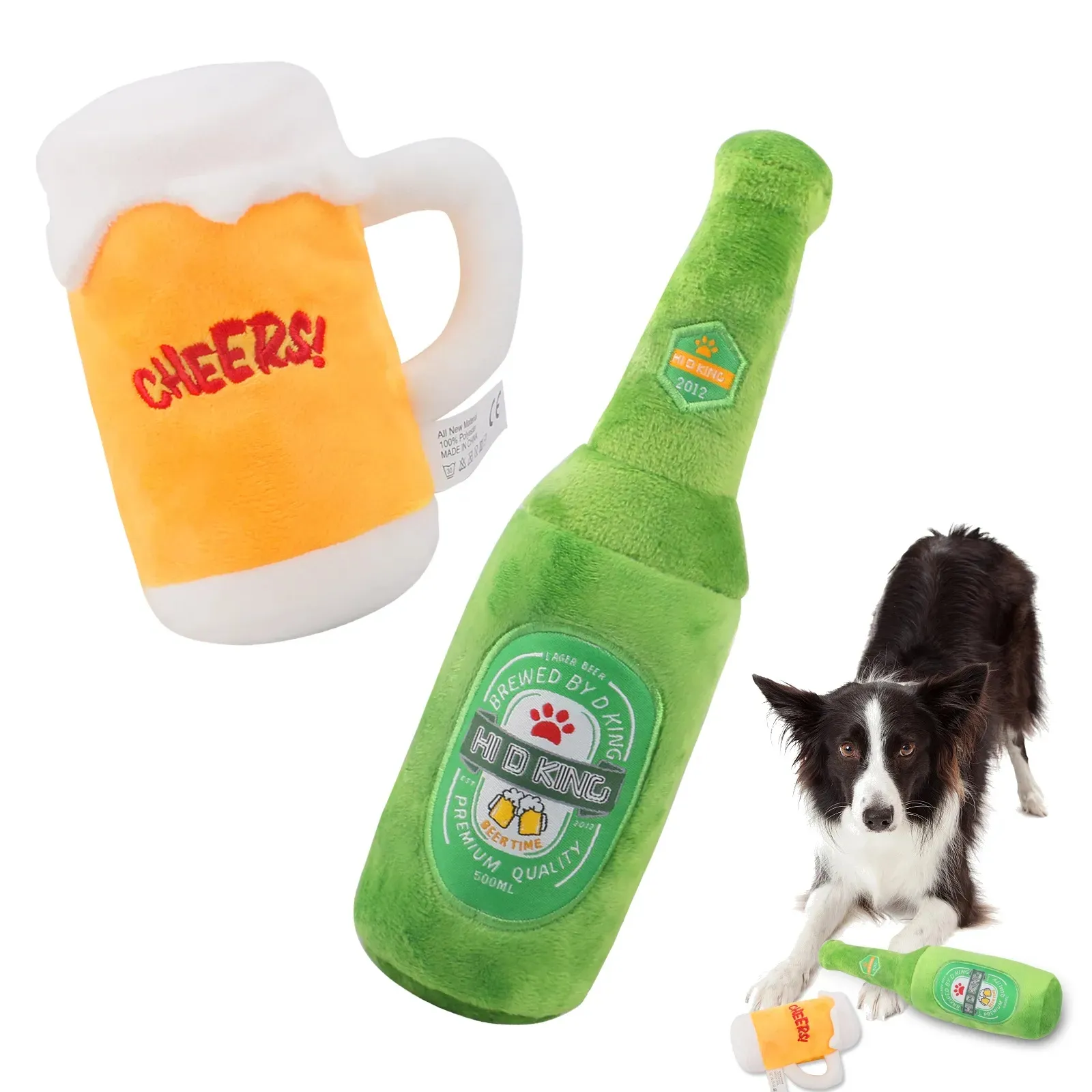 Novo simulação luxuosa preenchida com cães de gama de cerveja de cerveja com copo de cervejar