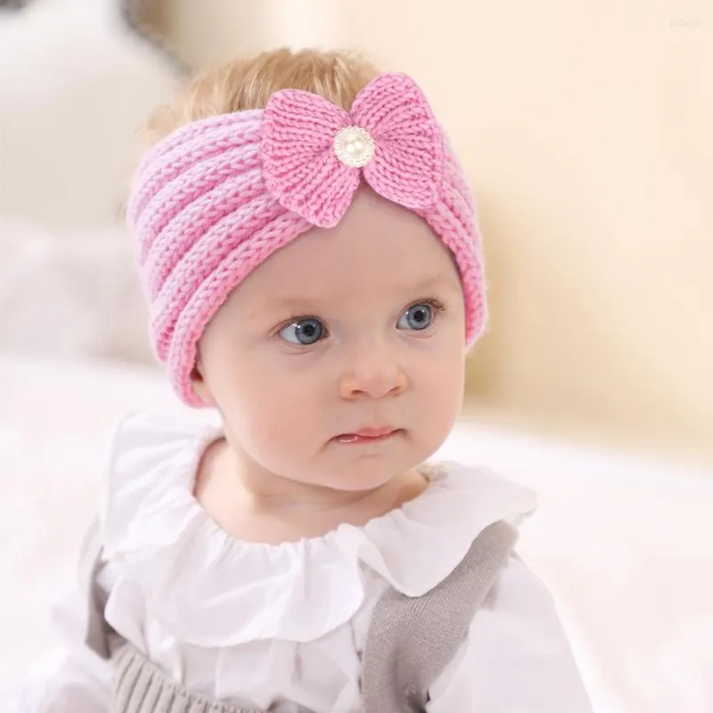 Hair Accessories Baby Hearwear Infant Knitting With Pure Color Bow Girl Headband Children Wool Ear Warm Headdress Cap