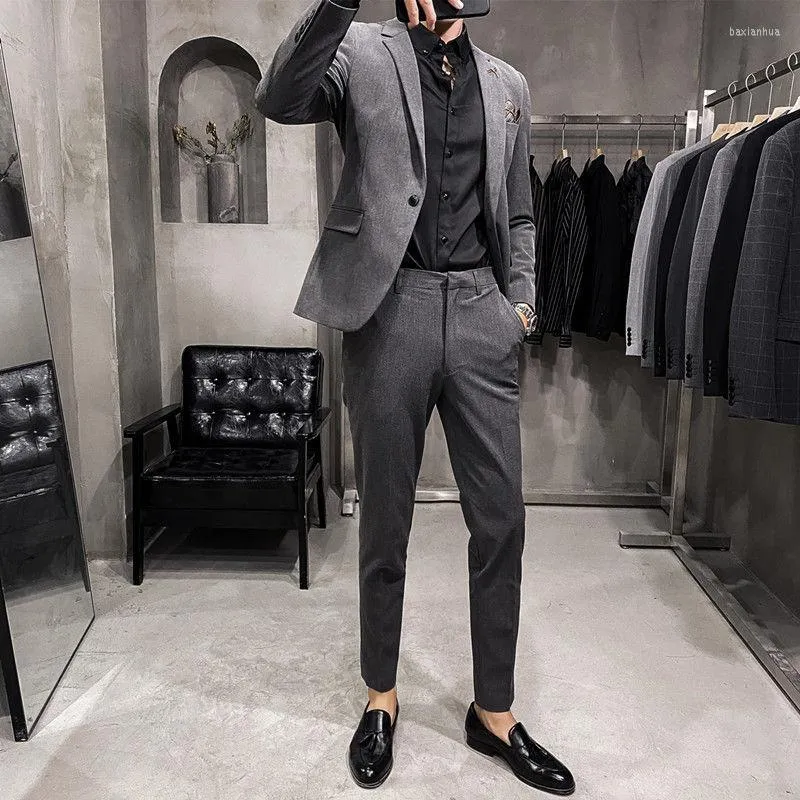 Męskie garnitury męska kurtka marynarz z spodnimi formalnymi Slim Fit Prace Business Wedding Stage Tuxedo Fashion Men Subit