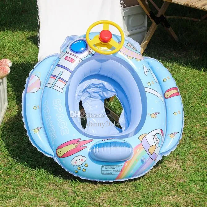 Inflatable Baby Floats Toddler Swim Pool Seat Boat Tube Ring Car Sun shade Water Sport Swimming Pool Cartoon Portable kids bath Seats Funny water toy