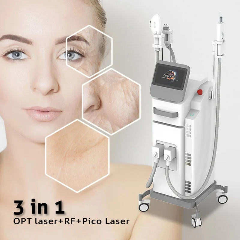 Rejuvenescimento da pele Vertical 3 em 1 nd YAG Máquina de remoção de cabelo a laser IPL Opt Elight Difless Tattoo Remone Machine