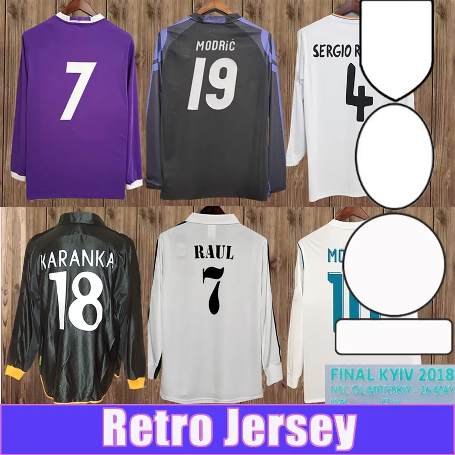 2001 2002 Raul Mens Retro Soccer Jerseys 2016 2017 2018 Длинной рукав Роналду Зидан Бензема Серхио Рамос Футбольные рубашки